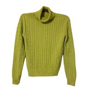 Lime Green Tommy Hilfiger Women’s Turtleneck Cable Knit Sweater Cotton Sz Small